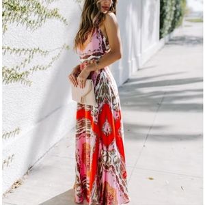 Reina printed halter maxi dress